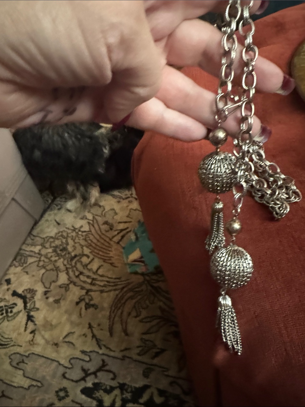 Source Unknown Silver-Tone Double Tassel Ball Pendant Necklace - Picture 2 of 3
